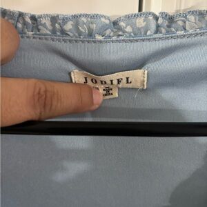 JODIFL Sky Blue Lace-Trimmed Blouse